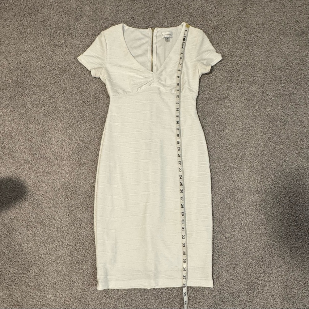 White Midi Dress V- Neck Pencil Skirt Fully Lined Size 4